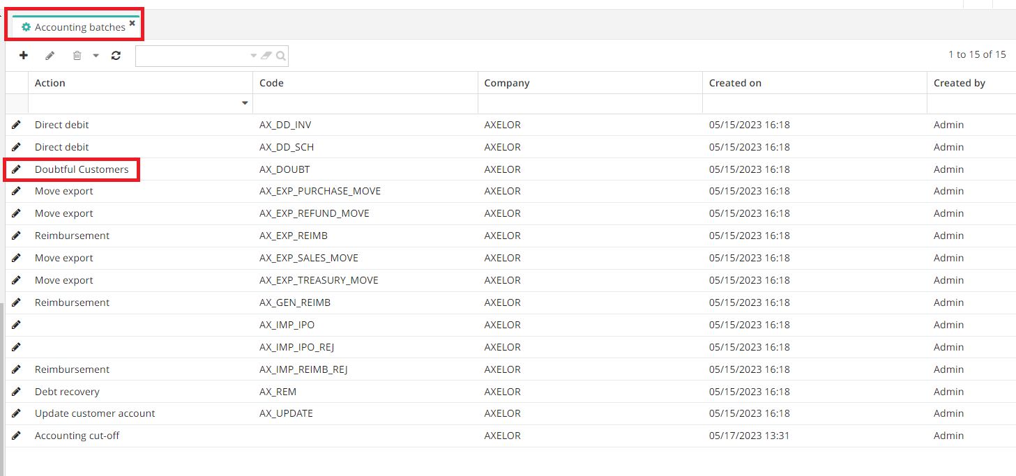 1.5. Accounting batches (Application config → Batches → Accounting
batches).